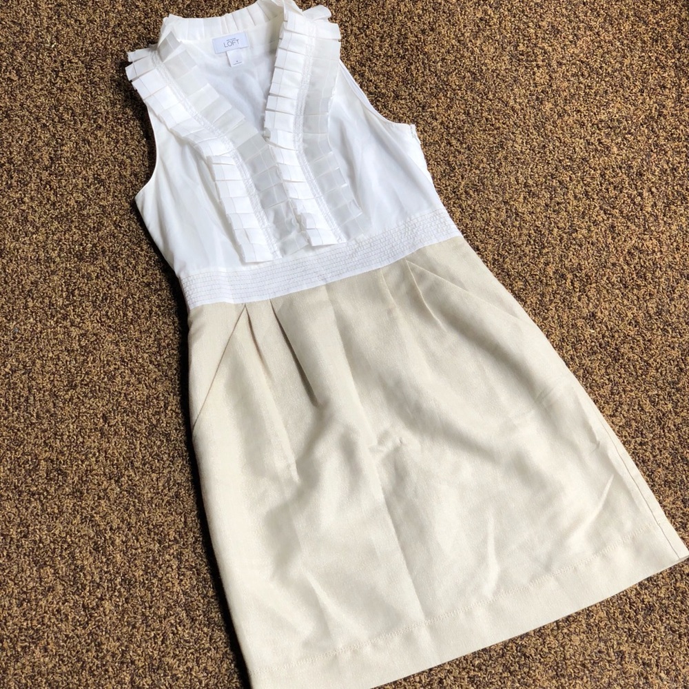 Ann Taylor Ruffle Neck A Line High Waist Dress